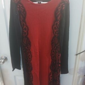 Metaphor Red and Black Long Sleeve Knit Dress